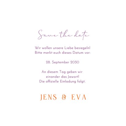 Save the Date Karte Lila Kariert mit Bogen 3