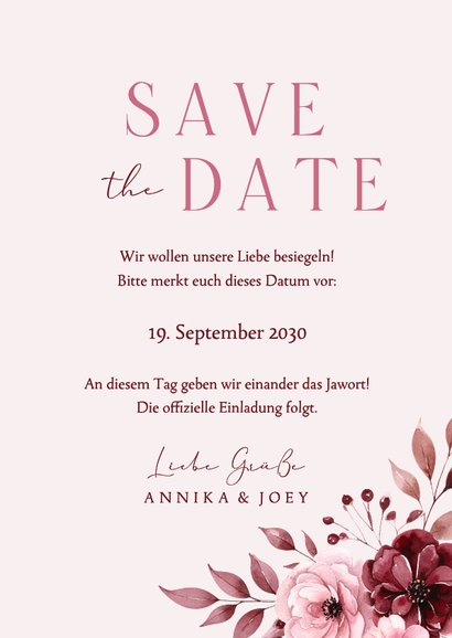 Save-the-Date-Karte rosa Rosengesteck 3