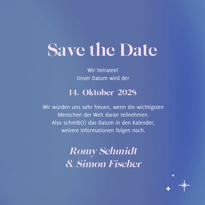 Save the Date Karte Sterne & Schriftzug holografisch 3