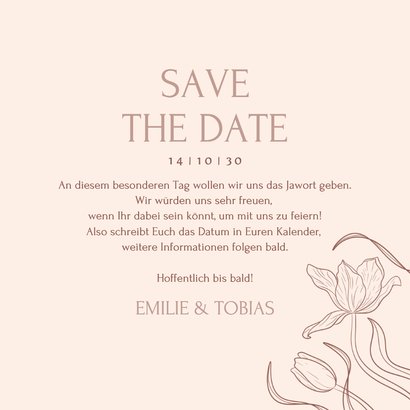 Save The Date Karte Tulpen Linienzeichnung Beige Hochzeit 3
