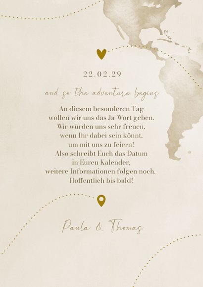 Save-the-Date-Karte Weltreise und Flugzeug mit Gold 3