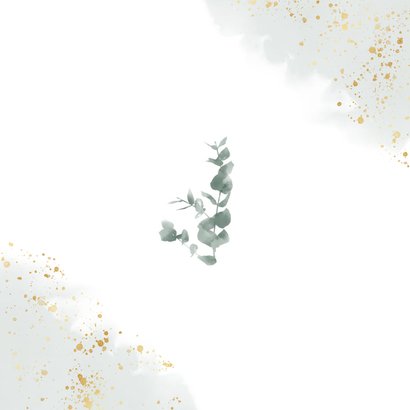 Save-the-Date-Karte zur Hochzeit Eukalyptus, Gold & Foto Rückseite