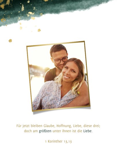 Save-the-Date-Karte zur Hochzeit mit Foto grün mit Kalender 2