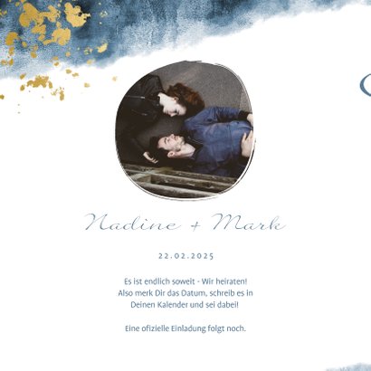 Save-the-Date-Karte zur Hochzeit mit Foto im Aquarelldesign 2