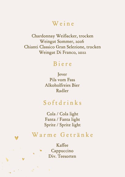 Speise-/Getränkekarte 'Wine and Dine' Foto und Goldschrift 2