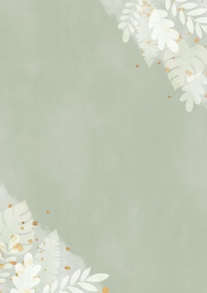 Stilvolle Hochzeitseinladung Dschungelblätter und Foto innen Rückseite