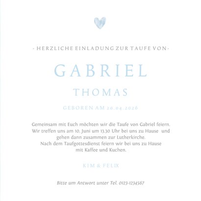 Süße Einladung zur Taufe hellblaue Fußabdrücke Foto innen 3