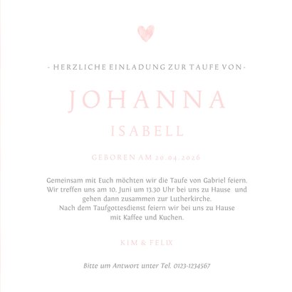 Süße Einladung zur Taufe rosa Fußabdrücke Foto innen 3