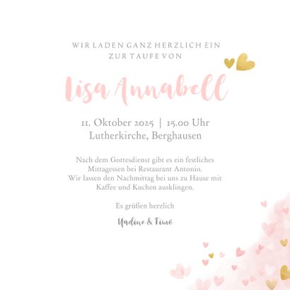 Süße Taufeinladung Foto & Herzen auf Aquarell 3
