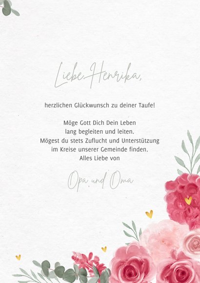 Taufe Glückwunschkarte rosa Rosen 3