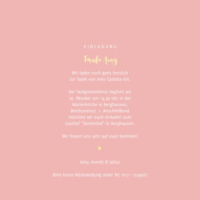 Taufeinladung babyrosa Foto & Herzen 3