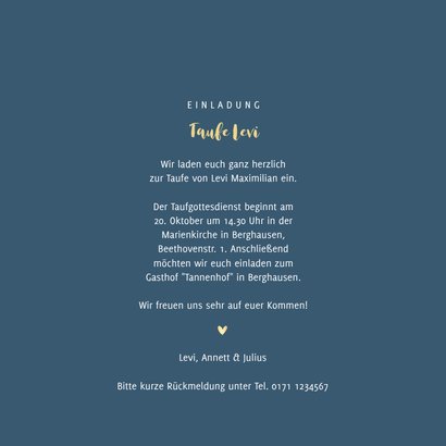 Taufeinladung dunkelblau Foto & Herzen 3