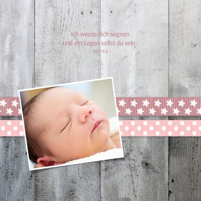 Taufeinladung Foto und Holzherz rosa Bänder 2