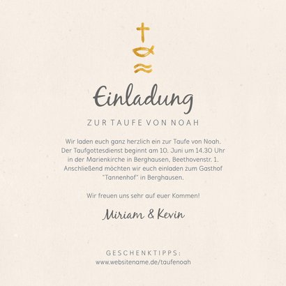Taufeinladung Kreuz Fisch Wasser Foto innen 3