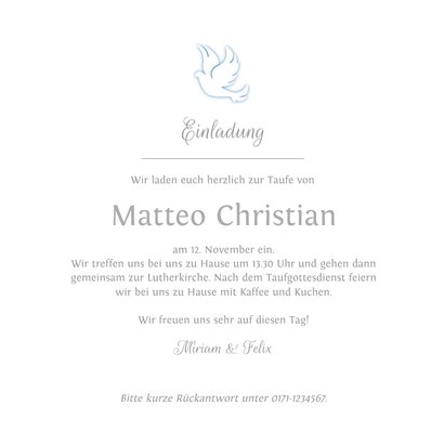 Taufkarte Einladung Taube und Silberschrift 3