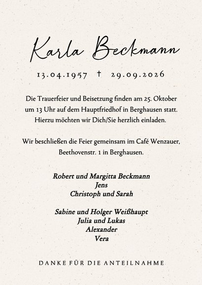 Trauerfeier Einladungskarte Blume Zeichnung Papier 3