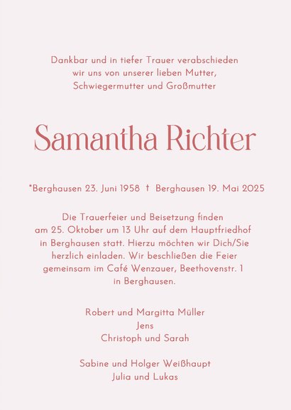 Trauerfeier Einladungskarte Kirschblüten rosa 3