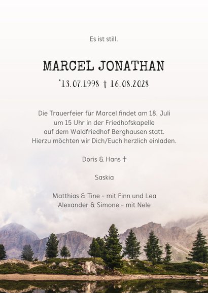 Trauerkarte Einladung Feier Berglandschaft 3