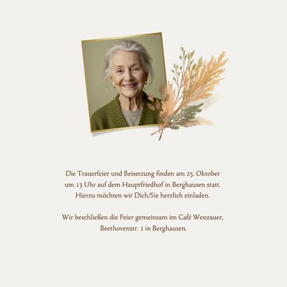 Trauerkarte Einladung Kranz Trockenblumen 2