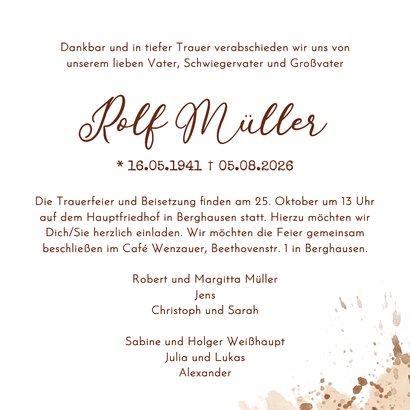 Trauerkarte Fotocollage Holzstamm mit Zweigen Trauerfeier 3