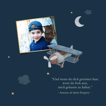 Trauerkarte Kind Flugzeug, Mond und Sterne 2