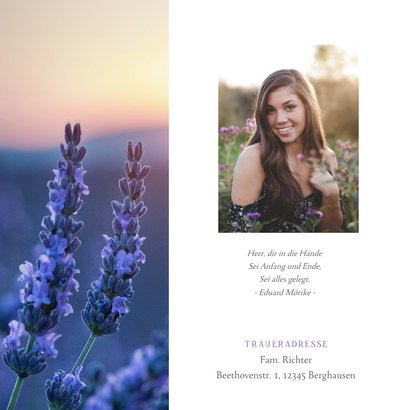 Trauerkarte Lavendelfeld & Sonnenuntergang 2