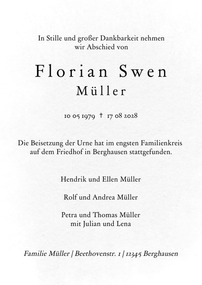 Trauerkarte schlichte Blume  3