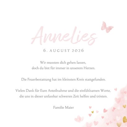Trauerkarte Schmetterlingskind rosa Aquarell 3