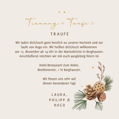 Traufe Einladungskarte Winterhochzeit Herz Tannenzweige Rückseite