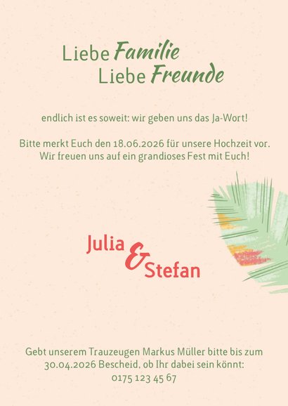 Tropische Blätter Save-the-Date-Karte 3
