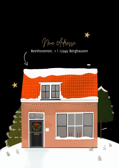 Umzugs-Weihnachtskarte Haus im Schnee 2