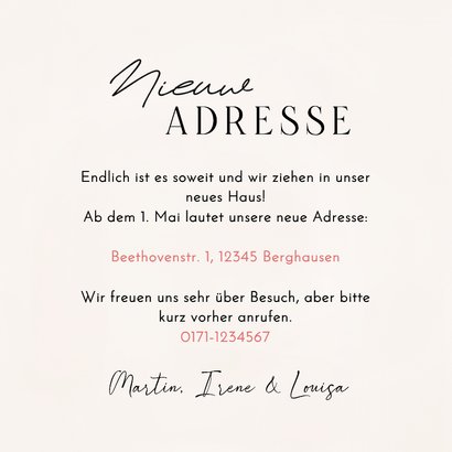 Umzugskarte Familie Hände Schlüsselbund Linienzeichnung Rückseite