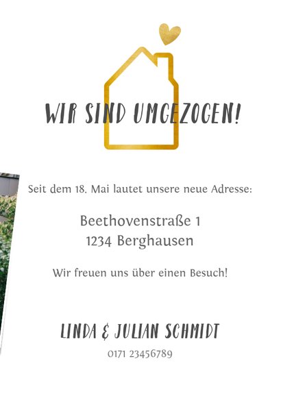 Umzugskarte Fotocollage und goldenes Herz 3