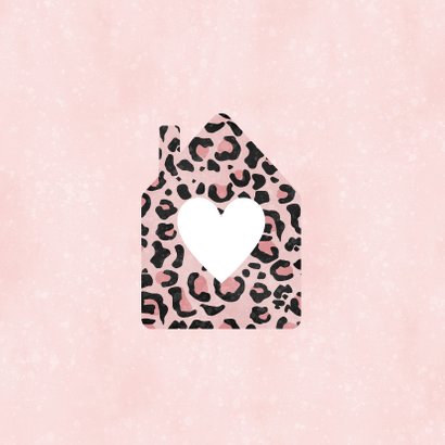 Umzugskarte Haus mit Herz Leopardenprint 2