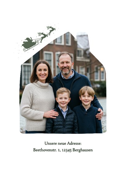 Umzugskarte Weihnachten Haus mit Foto und Schlitten 2