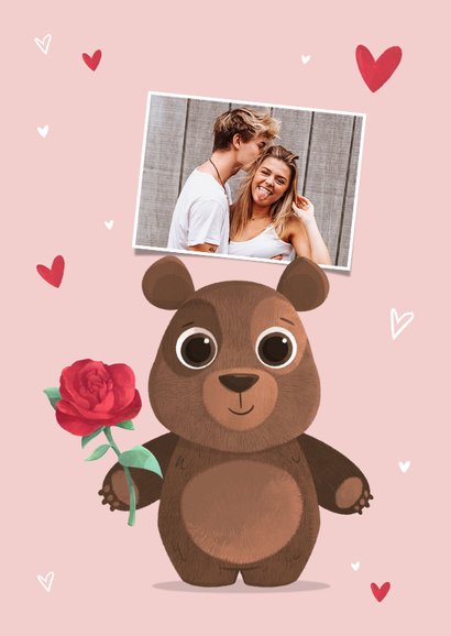 Valentinskarte mit Bär, Herzen und Rosen 2