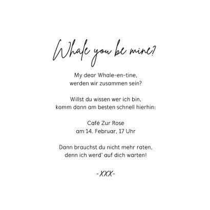 Valentinskarte 'Whale you be mine' blau & rosa 3