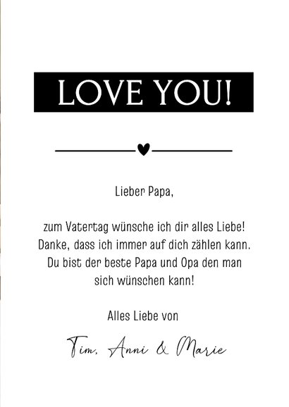 Vatertag 'Love you' Fotokarte in Buchstaben LOVE 3