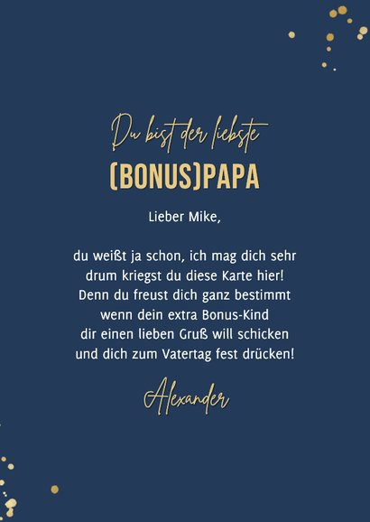 Vatertagskarte Bonuspapa mit Foto Blau Goldkleckse 3