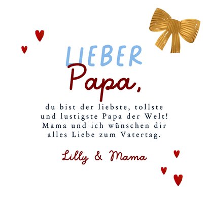 Vatertagskarte Schleife Geschenk blaue Streifen Herzen 3