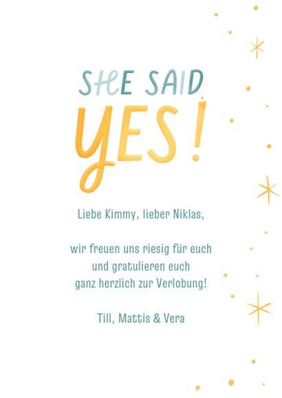 Verlobungs-Glückwunschkarte 'She said yes!' 3