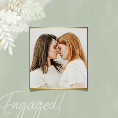 Verlobungskarte 'Engaged!' Dschungelblätter und Foto innen 2