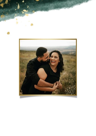 Verlobungskarte mit Foto in grün und gold 2