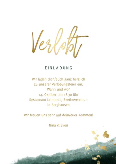 Verlobungskarte mit Foto in grün und gold  3