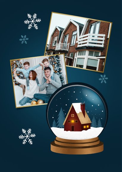 Weihnachts-Umzugskarte Schneekugel mit Haus 2