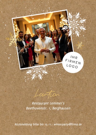 Weihnachtsessen Einladung Firma Schneeflocken & Foto 2