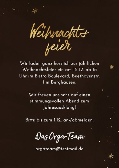 Weihnachtsfeier Einladung Firma Logo Schneekristall braun 3