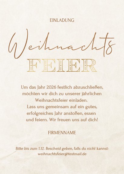 Weihnachtsfeier Einladungskarte Mamor Weihnachtskugel beige 3