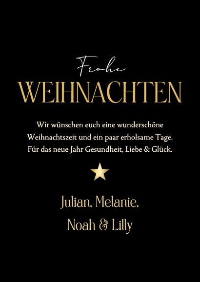 Weihnachtsgrüße Fotocollage Goldschrift auf Schwarz 3