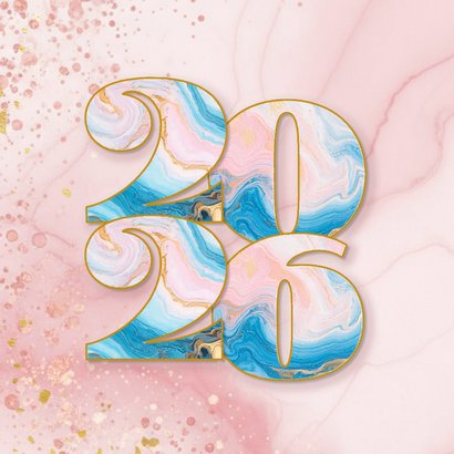 Weihnachtskarte 2026 rosa Marmor Jahreszahl 2